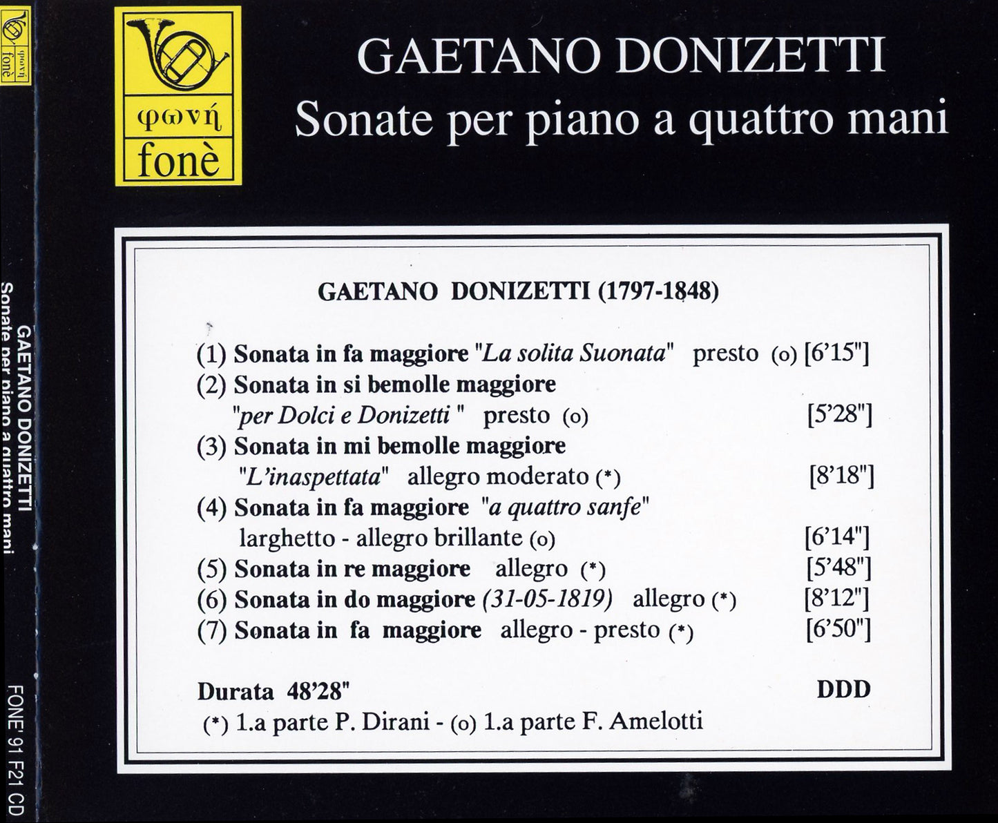 GAETANO DONIZETTI: SONATE PER PIANO A QUATTRO MANI | Dirani, Amelotti