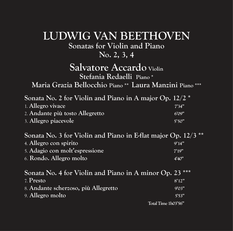 LUDWIG VAN BEETHOVEN: Sonate per violino e pianoforte n. 2, 3, 4 | Accardo