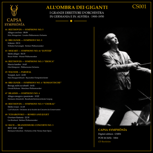 All’ombra dei giganti tracklist — Weingartner, Furtwängler, Walter, Klemperer and historic conductors — Capsa Symphōnĭa CS001 inlay