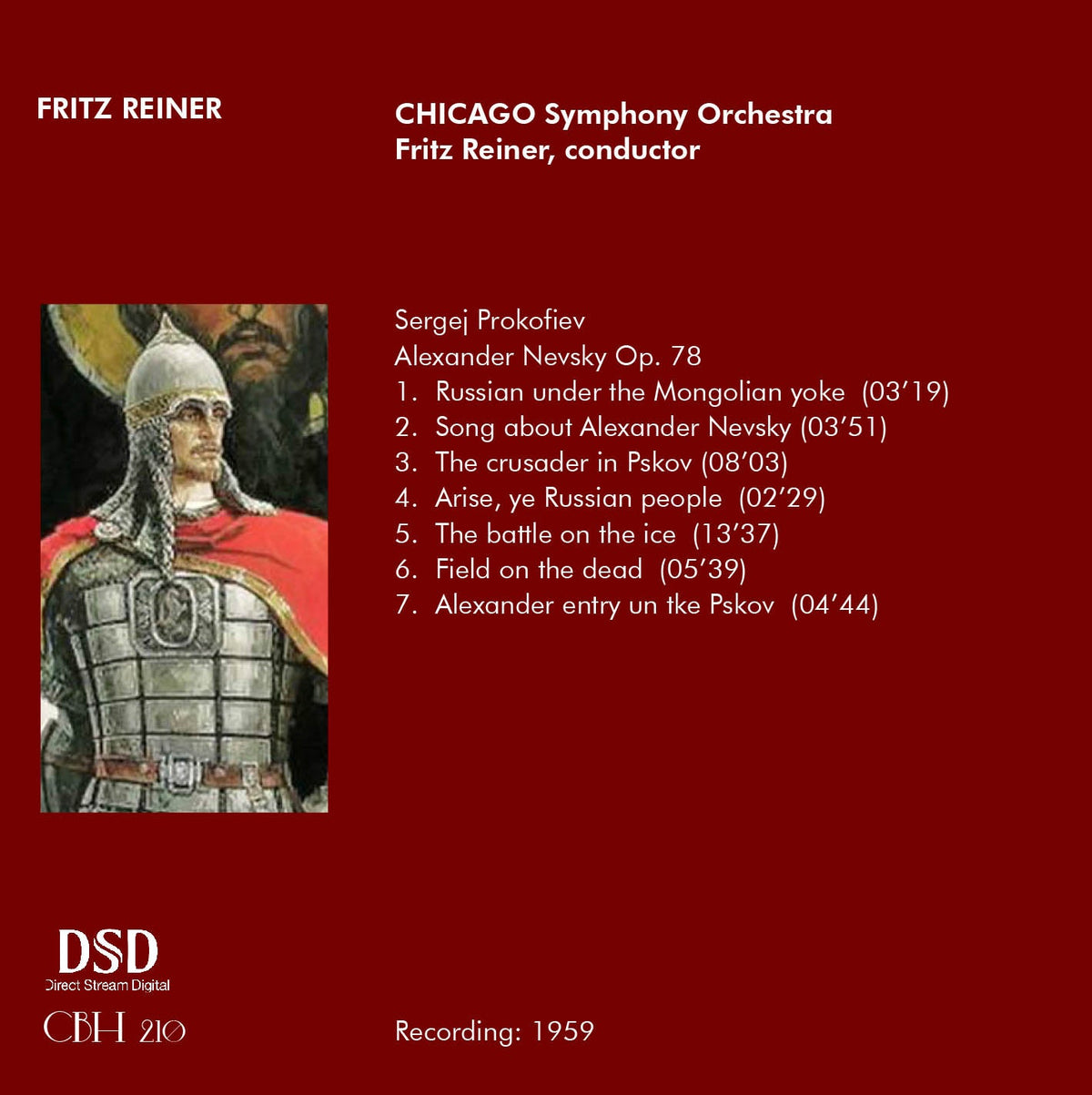 Prokofiev Alexander Nevsky — Fritz Reiner, Chicago Symphony Orchestra — Inlay Capsa Symphōnĭa CS210
