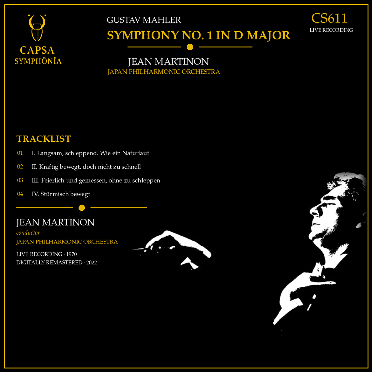 Tracklist e crediti della Sinfonia n. 1 di Mahler diretta da Jean Martinon con la Japan Philharmonic Orchestra – Inlay Capsa Symphōnĭa CS611