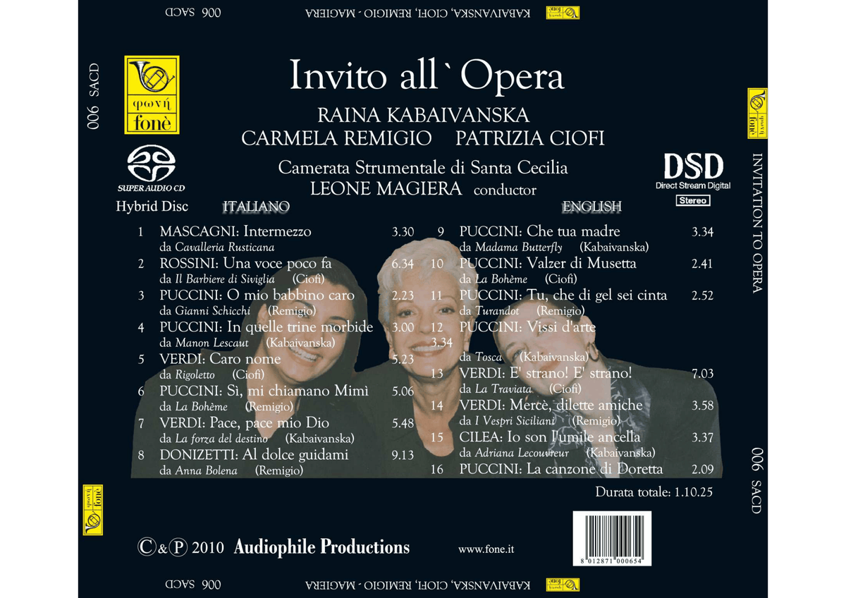 INVITO ALL'OPERA | Kabaivanska, Remigio, Ciofi, Camerata Strumentale di Santa Cecilia, Magiera