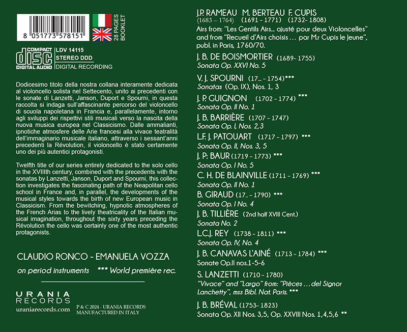 CELLO VIRTUOSI IN FRANCE 1730-1790