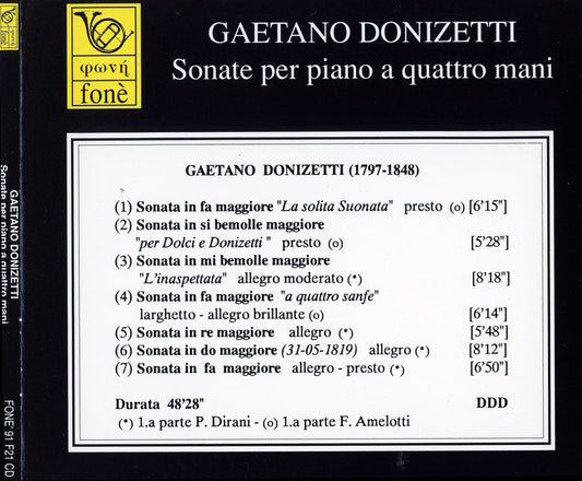 GAETANO DONIZETTI: SONATE PER PIANO A QUATTRO MANI | Dirani, Amelotti