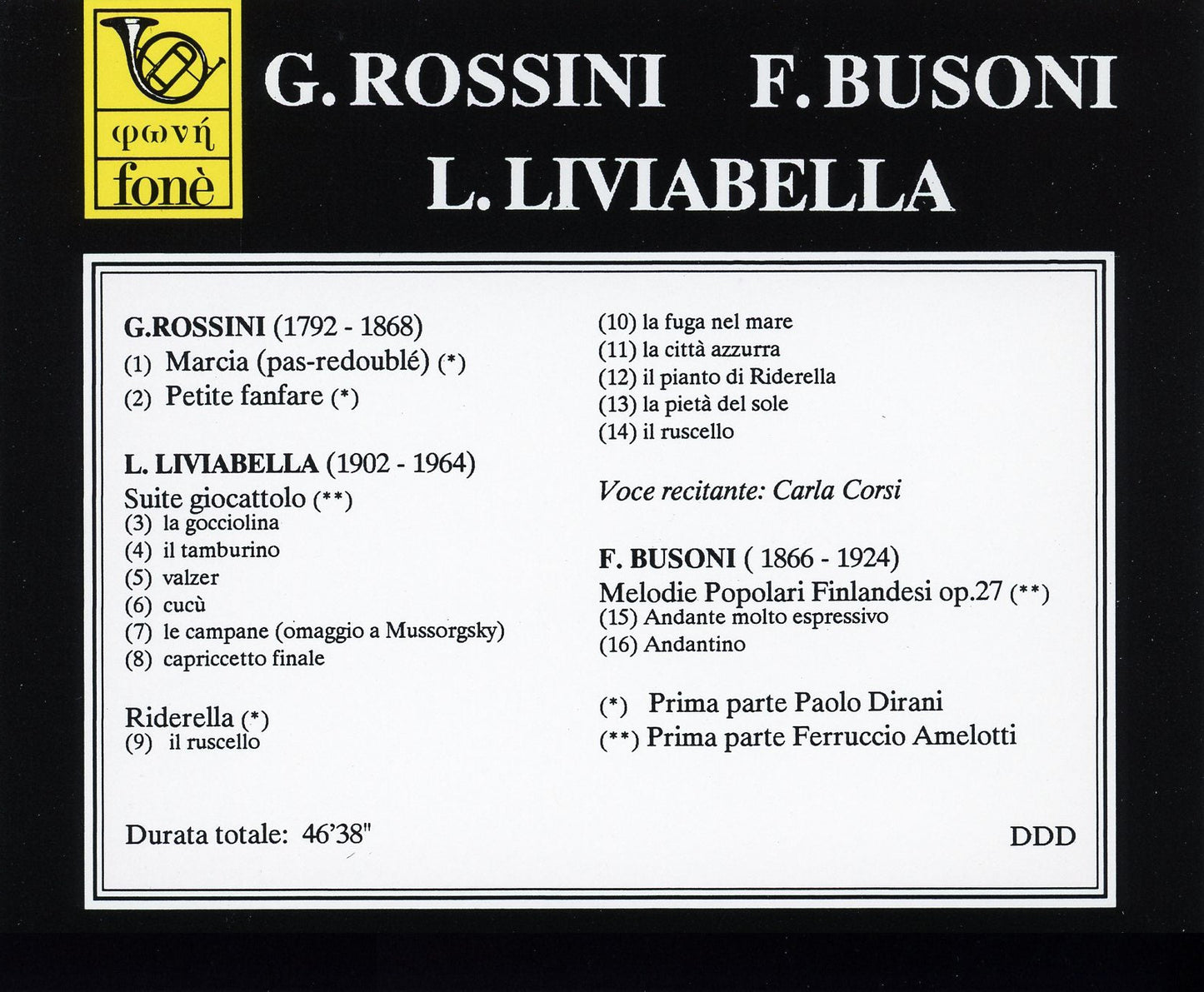 ROSSINI, LIVIABELLA, BUSONI: DUO PIANISTICO | Dirani, Amelotti