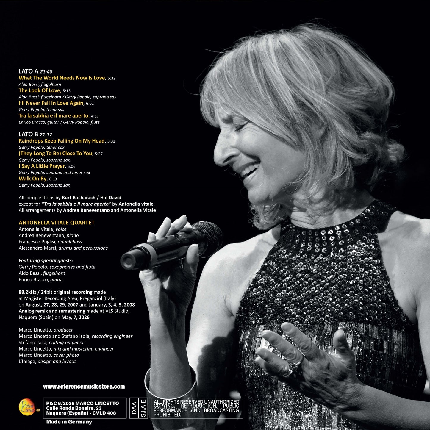 THE SONGS OF BURT BACHARACH - Antonella Vitale Quartet and Friends (LP Direct Metal Mastering)