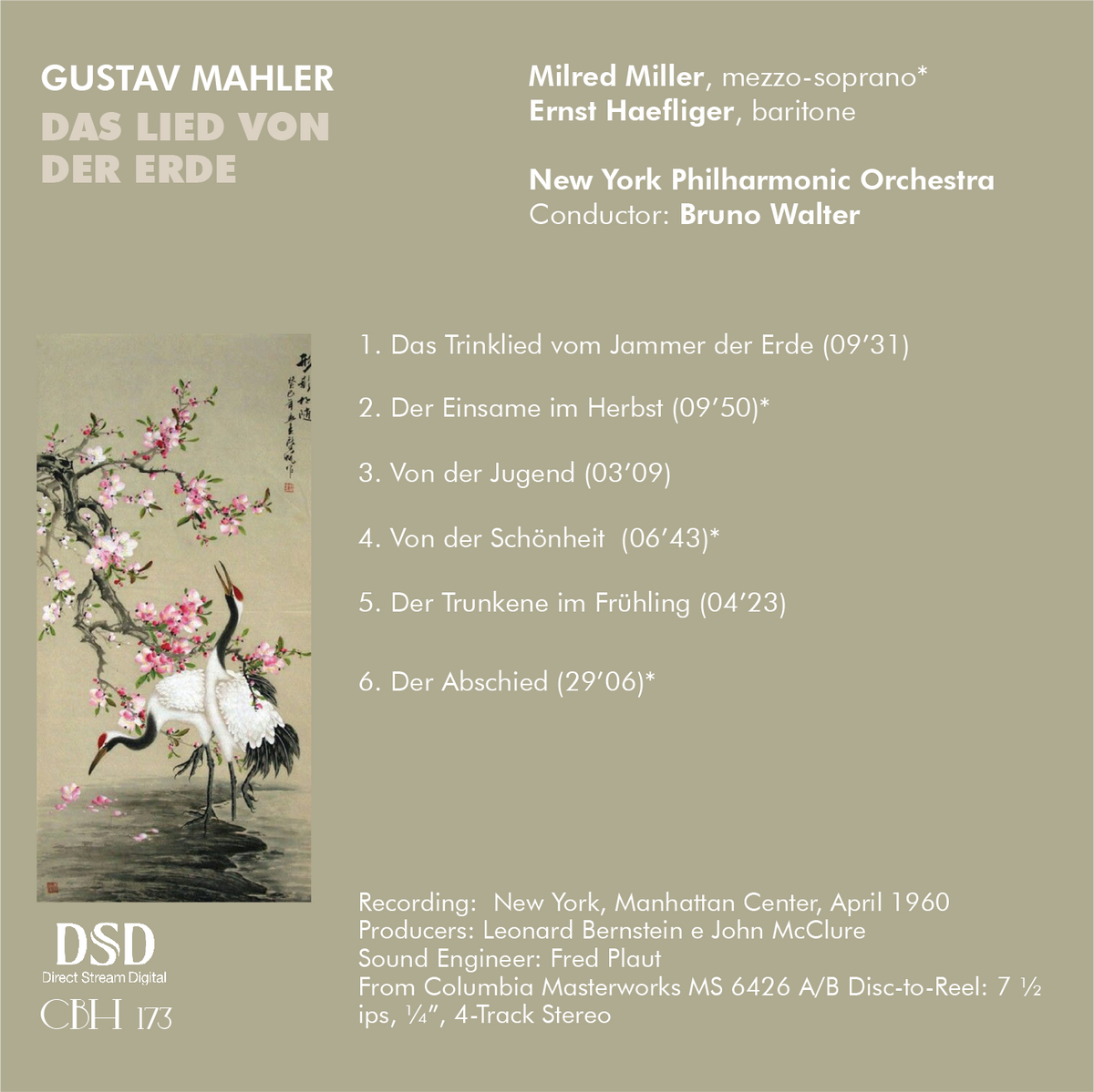 Mahler Das Lied von der Erde — Bruno Walter, Mildred Miller, Ernst Haefliger, New York Philharmonic Orchestra — Inlay Capsa Symphōnĭa CS173