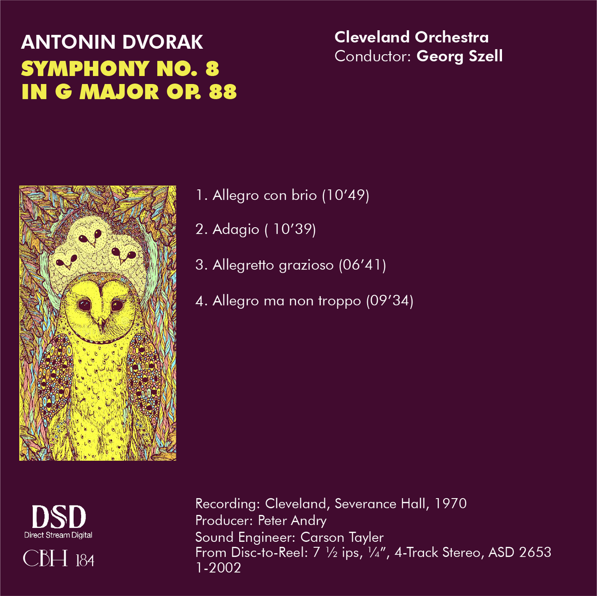 Inlay — Dvořák, Sinfonia n. 8 Op. 88 — Tracklist e crediti — Capsa Symphōnĭa CS184