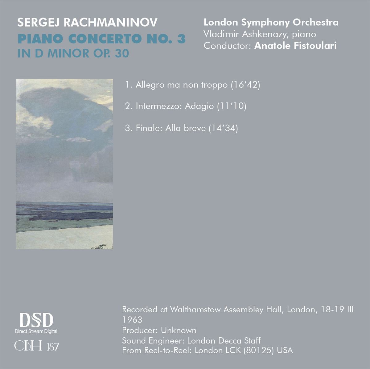 Rachmaninov Concerto per pianoforte n. 3 — Vladimir Ashkenazy, Anatole Fistoulari, London Symphony Orchestra — Inlay Capsa Symphōnĭa CS187