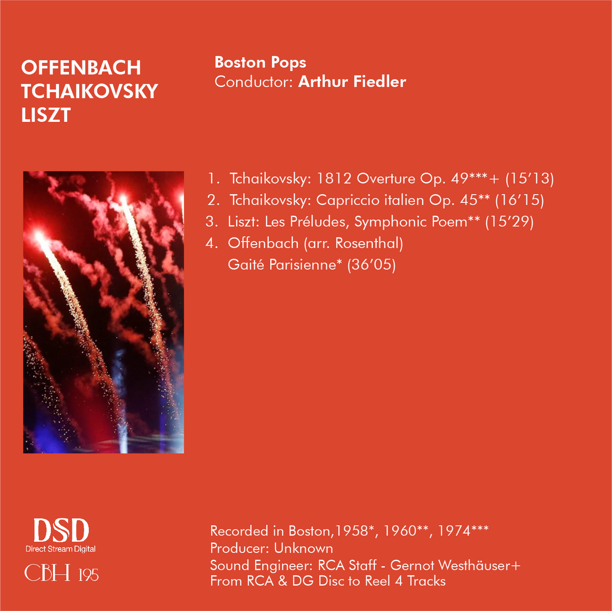 Offenbach, Tchaikovsky & Liszt — Orchestral Showpieces; Arthur Fiedler, Boston Pops Orchestra — Inlay Capsa Symphōnĭa CS195
