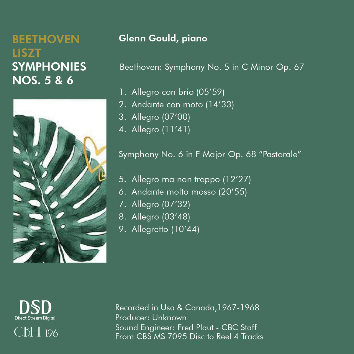 Inlay — Beethoven/Liszt, Sinfonie n. 5 e n. 6 — Tracklist e crediti — Capsa Symphōnĭa CS196