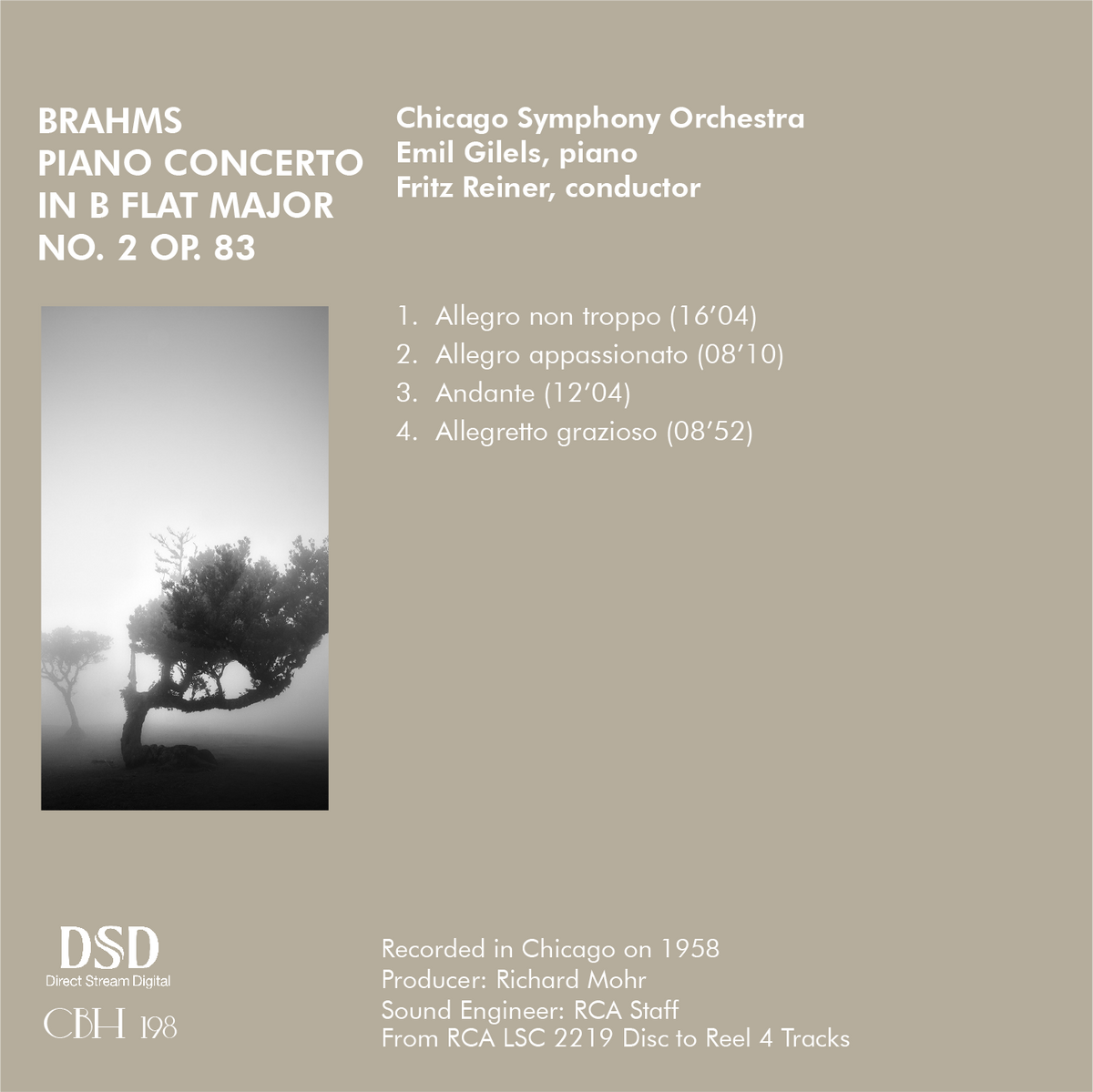 Brahms — Concerto per pianoforte n. 2; Emil Gilels, Fritz Reiner, Chicago Symphony Orchestra — Inlay Capsa Symphōnĭa CS198