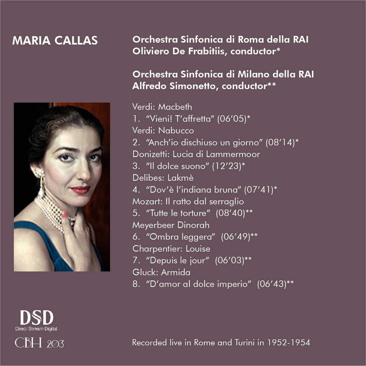 Maria Callas The RAI Concerts — Oliviero De Fabritiis, Alfredo Simonetto — Inlay Capsa Symphōnĭa CS203