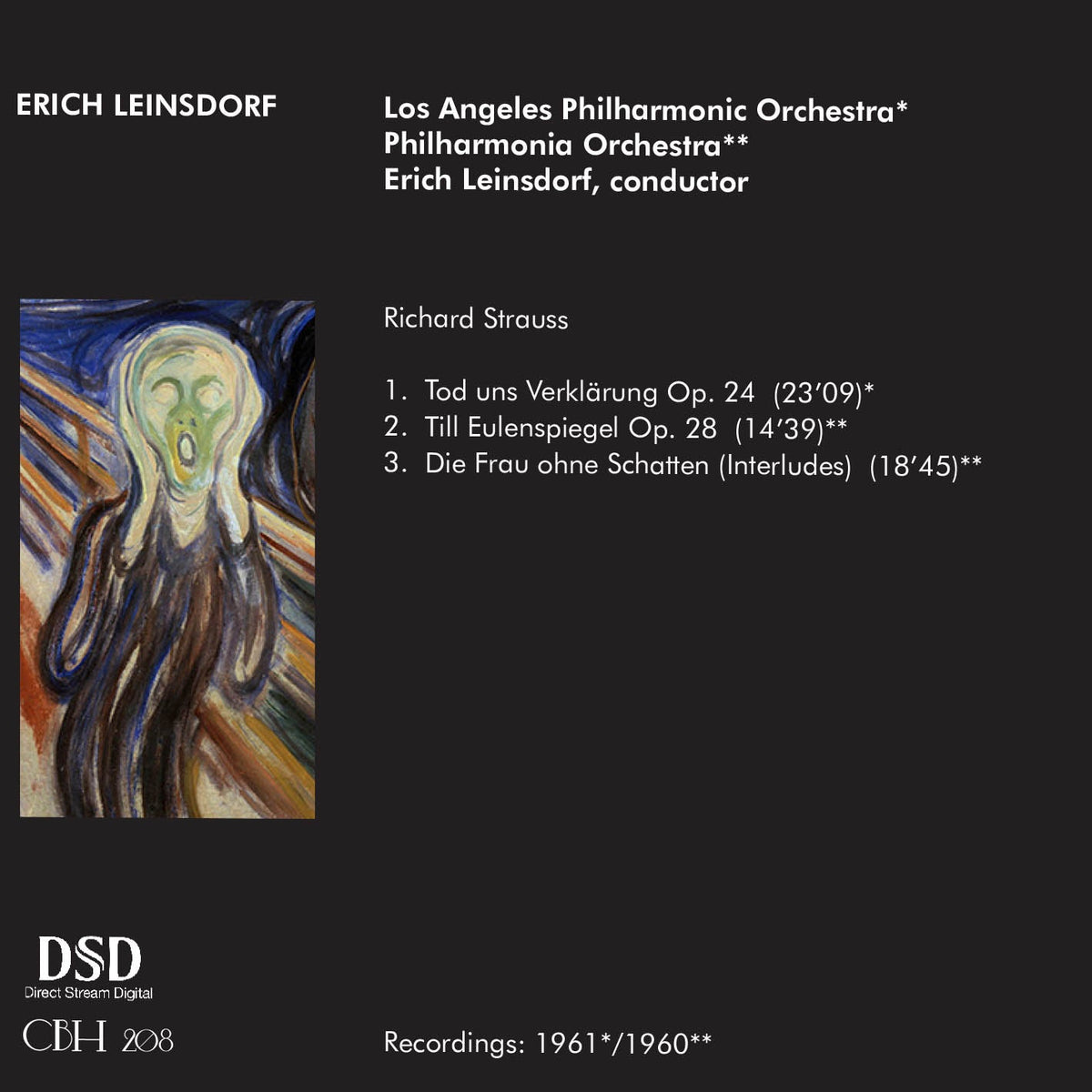 Richard Strauss — Erich Leinsdorf, Los Angeles Philharmonic Orchestra e Philharmonia Orchestra — Inlay Capsa Symphōnĭa CS208