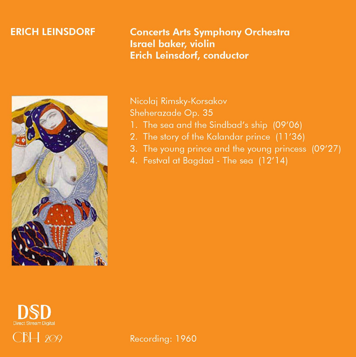 Rimsky-Korsakov Scheherazade — Erich Leinsdorf, Concert Arts Symphony Orchestra, Israel Baker — Inlay Capsa Symphōnĭa CS209
