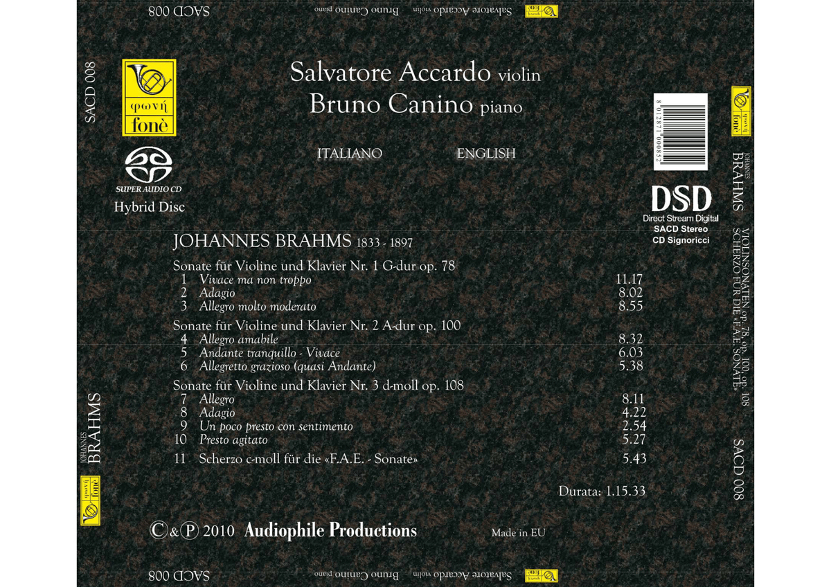 BRAHMS: SONATA PER VIOLINO | Accardo, Canino