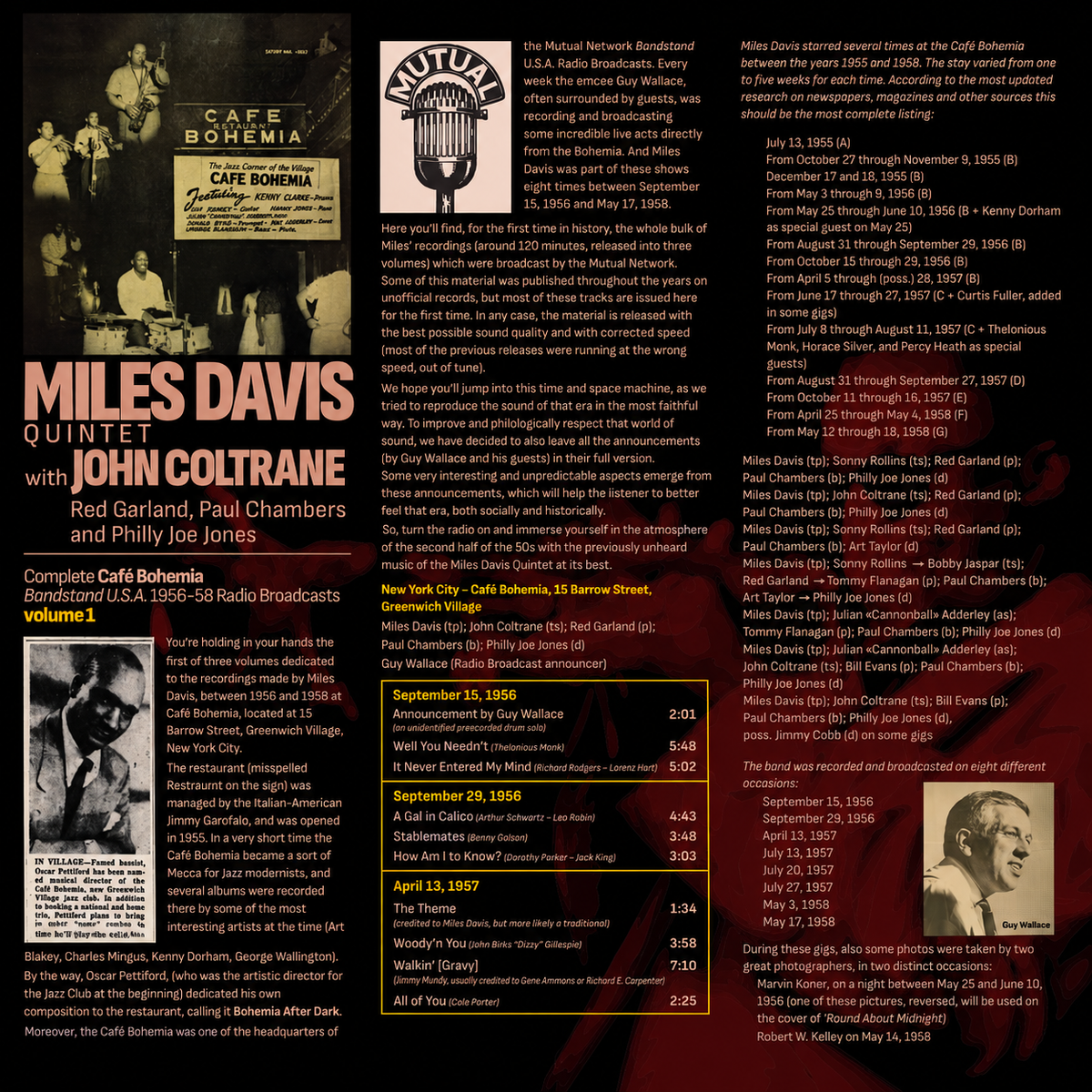 Miles Davis Complete Café Bohemia Vol. 1 – flyer lato A ripulito – John Coltrane – GRooVE back Records