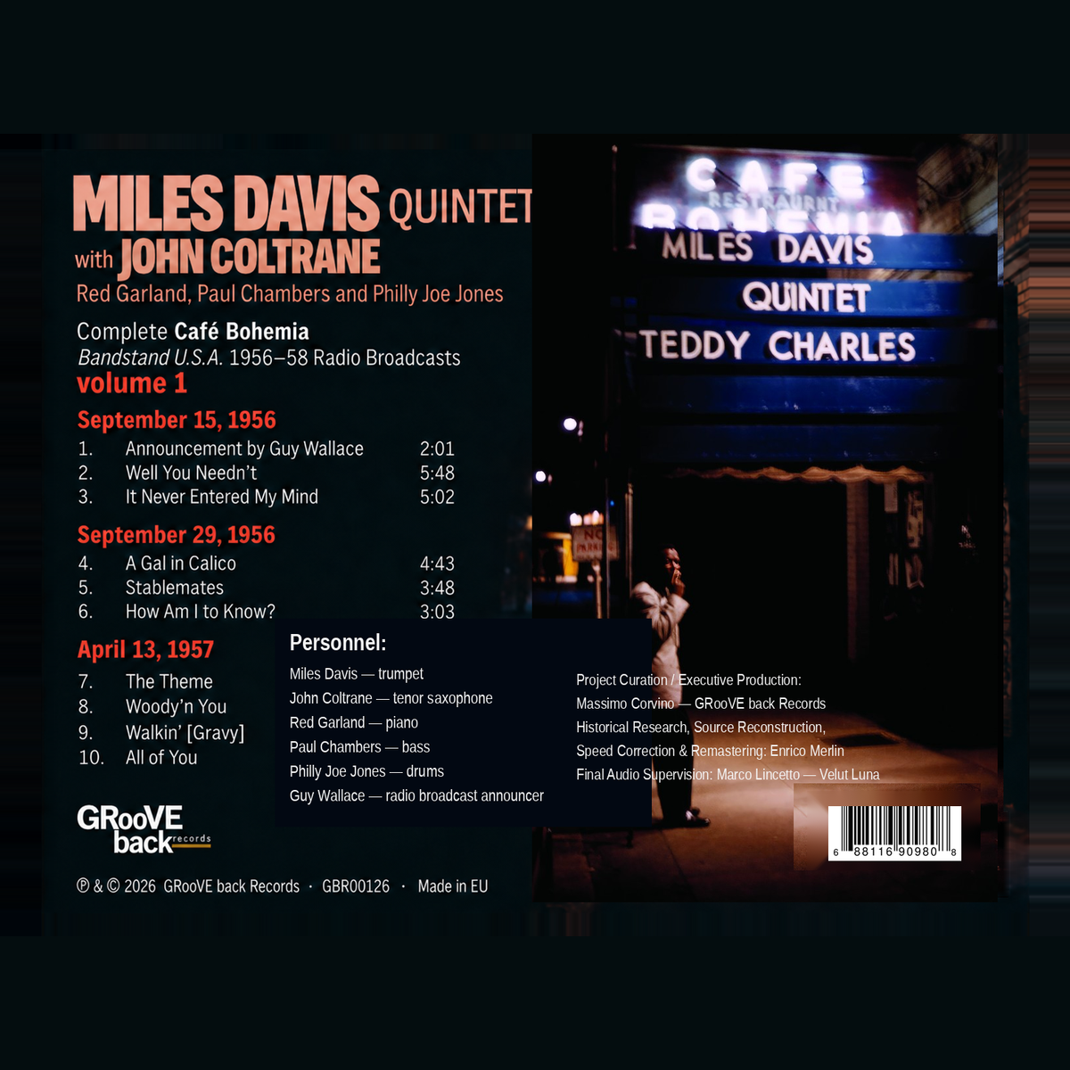 Miles Davis Quintet – Complete Café Bohemia Vol. 1 – retro ArchiveOne CD™ con tracklist e crediti – GRooVE back Records