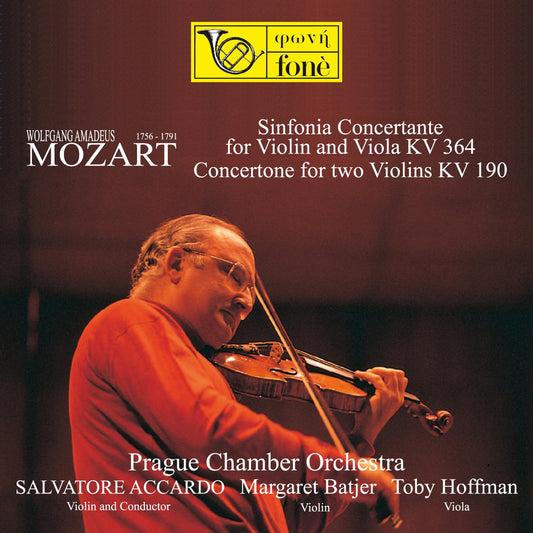 Copertina originale di Wolfgang Amadeus Mozart, Sinfonia Concertante KV 364 e Concertone KV 190: Salvatore Accardo, Prague Chamber Orchestra, Margaret Batjer e Toby Hoffman, Fonè