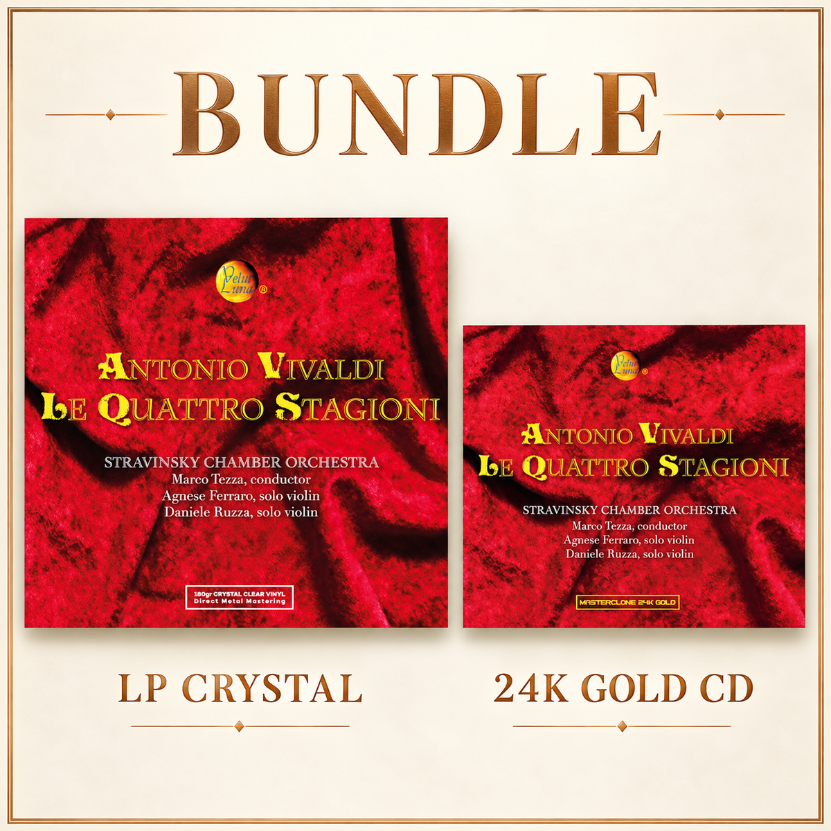 Bundle Velut Luna Le Quattro Stagioni di Vivaldi: copertine LP Crystal e Masterclone 24K GOLD CD™